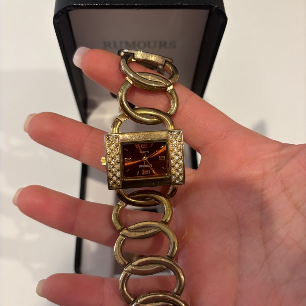 Vintage Gold Chain Link Watch with Brown Dial